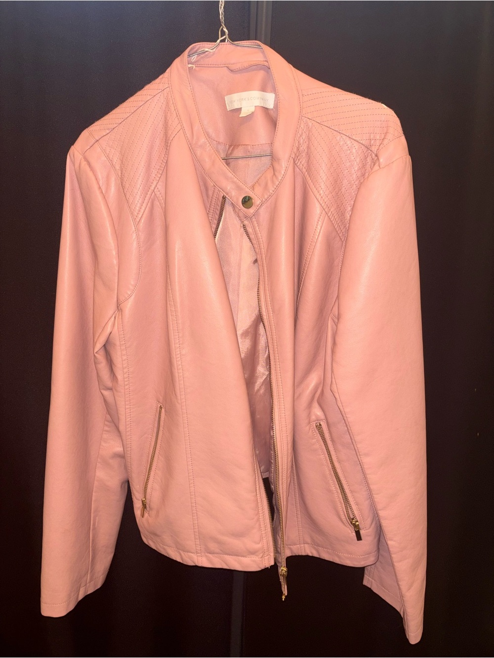 New York & Company Blush Pink Leather Zip Jacket